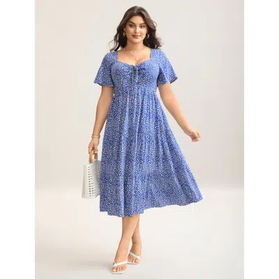 Bloomchic Women's Plus Size Ditsy Floral Sweetheart Drawstring Pocket Tiered Dress Brightblue Ditsy Floral Tun In Blue