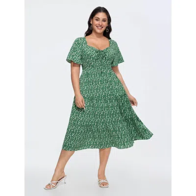 Bloomchic Women's Plus Size Ditsy Floral Sweetheart Drawstring Pocket Tiered Dress Truegreen Ditsy Floral Tuni