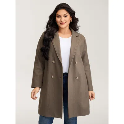 Bloomchic Women's Plus Size Double-breasted Pockets Notched Lapels Coat Lightbrown Button A-line 22-24/3x In Brown