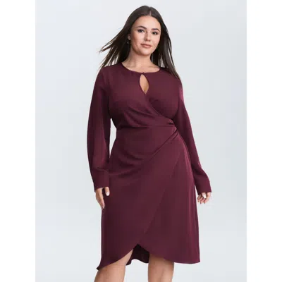 Bloomchic Women's Plus Size Draped Keyhole Neckline Midi Dress Burgundy Solid Mini Office Wrap / Overlap 28/5x