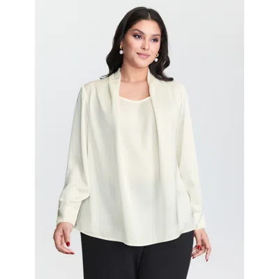 Bloomchic Women's Plus Size Draped Plain Satin Cuffed Blouse Originalwhite Non Office Long Sleeve 10/m