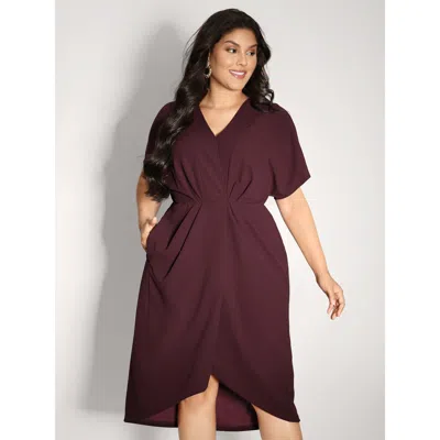 Bloomchic Women's Plus Size Drapey Ruched V-neck Mini Dress Burgundy Solid Midi Party Wrap / Overlap 30/6x