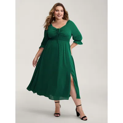 Bloomchic Women's Plus Size Drawstring Cinched-bust Sweetheart Maxi Dress Cyan Non Maxi Elegant 10/m In Blue