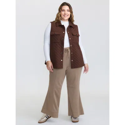 Bloomchic Women's Plus Size Drawstring Flared Hem Pants Tan Non Flared Adaptive-waist Casual 10/m In Brown