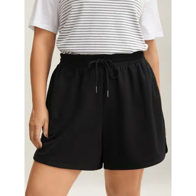 Bloomchic Women's Plus Size Drawstring Slit Supersoft Pull-on Shorts Black Casual Bermuda Lace-up Shorts 10/m