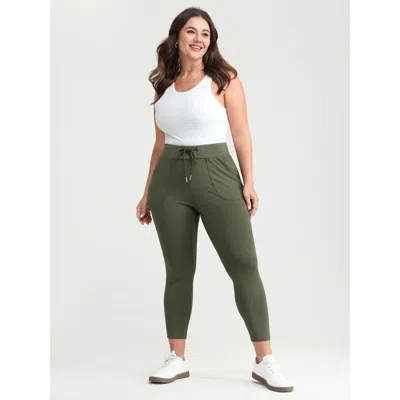 Bloomchic Women's Plus Size Drawstring Stretchy Skinny-fit Leggings Armygreen High Stretch Skinny Fit High Ris