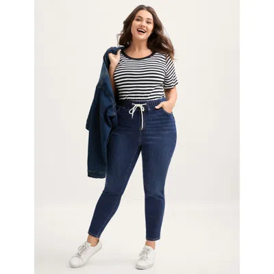 Bloomchic Women's Plus Size Drawstring Stretchy Waist Skinny-fit Jeans Darkindigo Elastic Waist Skinny Fit Hig In Purple