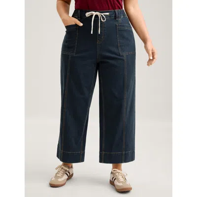 Bloomchic Women's Plus Size Drawstring Waist Elastic Waist Straight-leg Jeans Denimindigo Elastic Waist Wide L