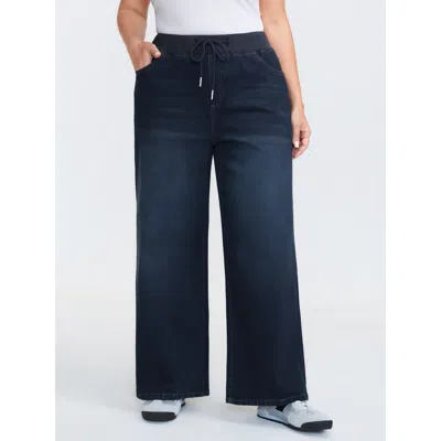 Bloomchic Women's Plus Size Drawstring Waist Moderate Stretch Wide-leg Jeans Darkindigo Not Graphics Lace-up W In Purple