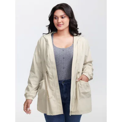 Bloomchic Women's Plus Size Drawstring Waist Pockets Hooded Jacket Champagne X-line 12/l In Gold