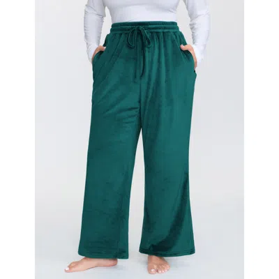 Bloomchic Women's Plus Size Drawstring Waist Side Pockets Flared Lounge Bottoms Emerald Full 10/m In Green