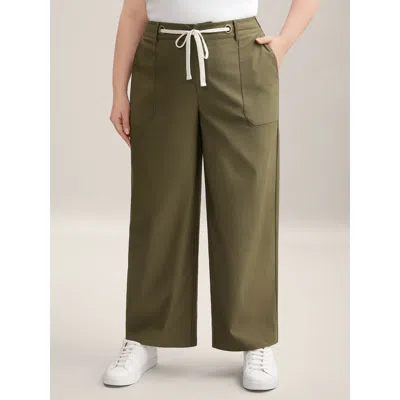 Bloomchic Women's Plus Size Drawstring Waist Straight-leg Pants Armygreen Non Straight Fit Mid Rise Casual 28/