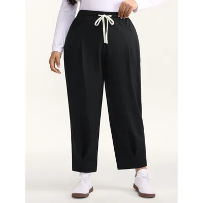 Bloomchic Women's Plus Size Drawstring Waist Straight-leg Pants Black Non Straight Fit Mid Rise Casual 10/m