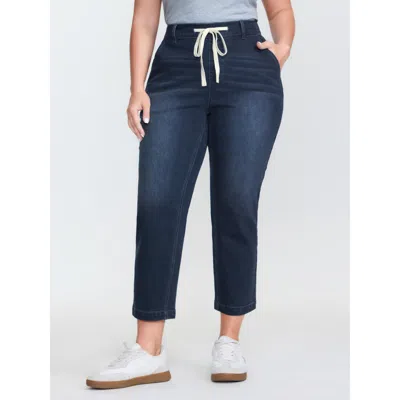Bloomchic Women's Plus Size Drawstring Waist Stretchy Straight Leg Jeans Denimindigo Straight Fit High Stretch