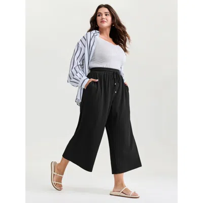 Bloomchic Women's Plus Size Drawstring Waist Stretchy Textured Sweatpants Black Casual 10/m