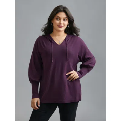 Bloomchic Women's Plus Size Drop Shoulder Slim-fit Hooded Pullover Eggplant Long Sleeve 12/l In Purple