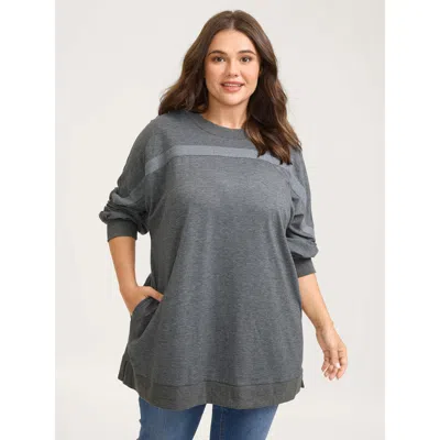Bloomchic Women's Plus Size Drop Shoulders Ultra-relaxed Fit Sweatshirt Mediumgray Not Graphics Casual Round N
