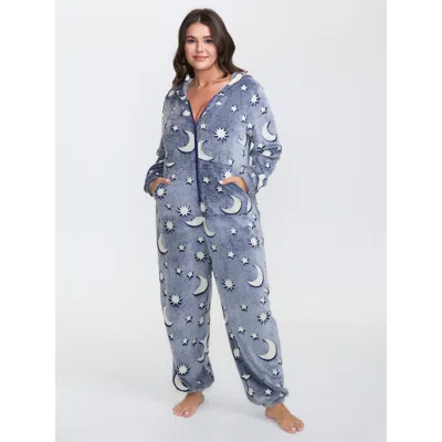Bloomchic Women's Plus Size Easy Peezy Fluffy Star Moon Jumpsuit Navy Not Graphics 14-16/1x In Blue