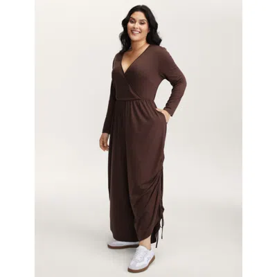 Bloomchic Women's Plus Size Easy Peezy Stretchy Cross-wrap Drawstring Hem Jumpsuit Browncoffeecolor Casual 18-