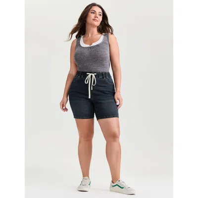 Bloomchic Women's Plus Size Easy Pull-on Stretchy Skinny-fit Denim Shorts Darkindigo High Stretch Casual 10/m In Purple