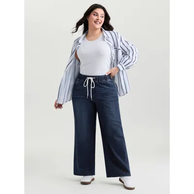 Bloomchic Women's Plus Size Easy Pull-on Stretchy Wide-leg Jeans Midblue Wide Leg Medium Stretch 10/m