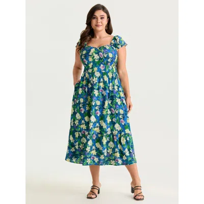 Bloomchic Women's Plus Size Easy-breezy Floral Print Sweetheart Midi Dress Emerald Ditsy Floral Maxi Elegant S In Green