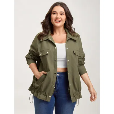 Bloomchic Women's Plus Size Elastic Adjustable Hem Pockets Jacket Sage Drawstring O-line 14-16/1x In Green