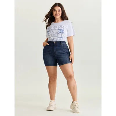 Bloomchic Women's Plus Size Elastic Back Waist Skinny-fit Denim Shorts Darkindigo High Rise High Stretch Casua In Purple