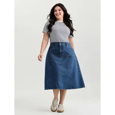 Bloomchic Women's Plus Size Elastic Back Waistband Maxi Denim Skirt Darkindigo Casual No Stretch 30/6x In Purple