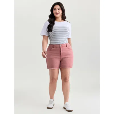 Bloomchic Women's Plus Size Elastic Back Waistband Straight-fit Denim Shorts Denimpink High Stretch Casual 10/