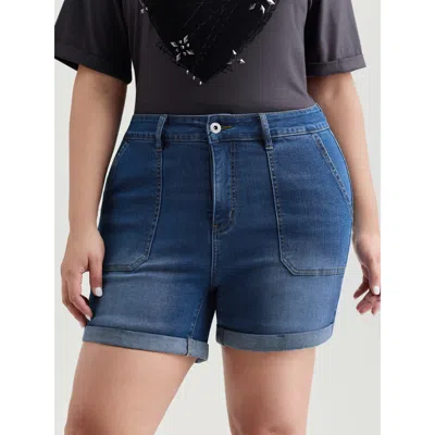 Bloomchic Women's Plus Size Elastic Back-waist Skinny-fit Denim Shorts Midblue High Stretch Casual 30/6x