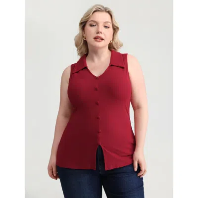 Bloomchic Women's Plus Size Elastic Button Detail Fitted Tank Top Brightred Elegant S-line 14-16/1x