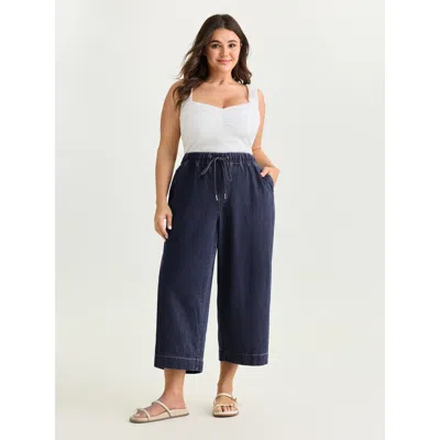 Bloomchic Women's Plus Size Elastic Drawstring Waistband Wide-leg Jeans Darkindigo Wide Leg 30/6x In Purple