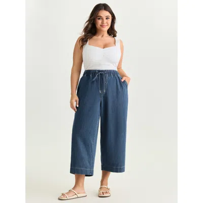 Bloomchic Women's Plus Size Elastic Drawstring Waistband Wide-leg Jeans Denimindigo Wide Leg 12/l