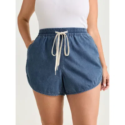 Bloomchic Women's Plus Size Elastic Waist Drawstring Straight-fit Denim Shorts Denimlightblue Low Stretch Casu