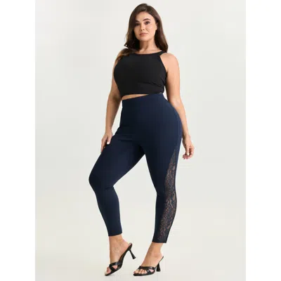 Bloomchic Women's Plus Size Elastic Waist Lace Trim Leggings Indigo Skinny Fit Mid Rise Casual 12/l In Purple