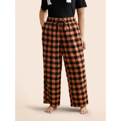 Bloomchic Women's Plus Size Elastic Waist Plaid Lounge Bottoms Brightorange Full 14-16/1x