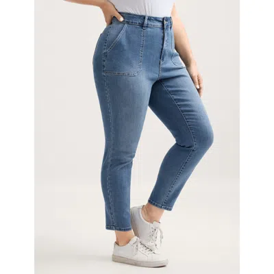 Bloomchic Women's Plus Size Elastic Waist Skinny-fit Pocket Jeans Denimindigo Pocket Skinny Fit High Stretch 3