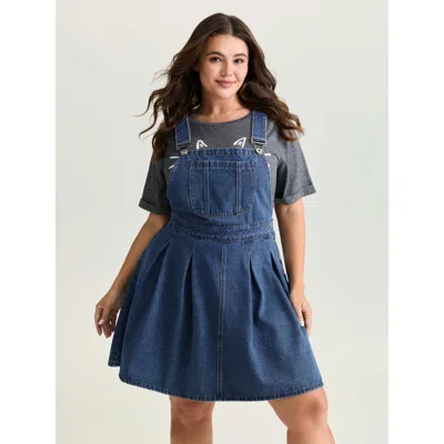 Bloomchic Women's Plus Size Elastic Waistband Adjustable Overall Denim Dress Darkindigo Casual X-line 18-20/2x In Purple