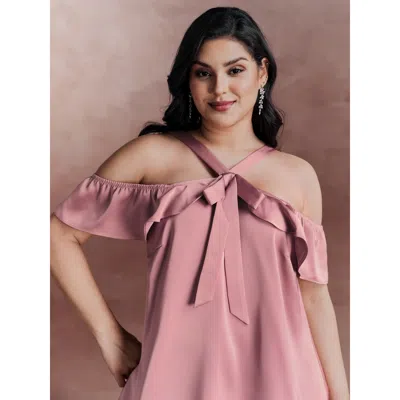 Bloomchic Women's Plus Size Elegant Satin Off-shoulder Bowtie Blouse Dirtypink Non Party Short Sleeve 12/l