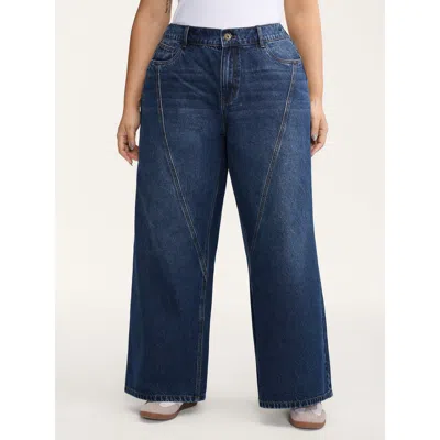 Bloomchic Women's Plus Size Everyday Wide-leg Elastic Back Waist Jeans Bluevintage Not Graphics Non Wide Leg N