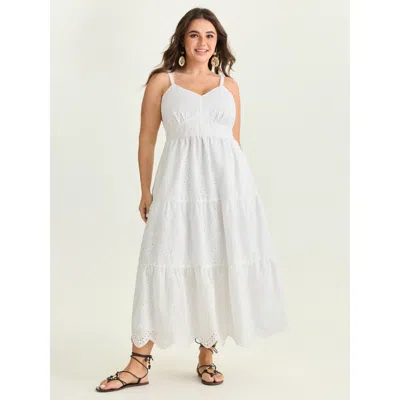 Bloomchic Women's Plus Size Eyelet Embroidery Cinched Waist Maxi Dress Originalwhite Solid Maxi Vacation Brode