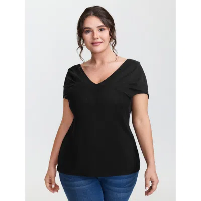 Bloomchic Women's Plus Size Festive Shimmer Super Pleated Shoulder Top Black Short Sleeve Elegant 22-24/3x
