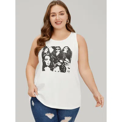 Bloomchic Women's Plus Size Figure Print Sleeveless Tank Top White Dailywear 12/l