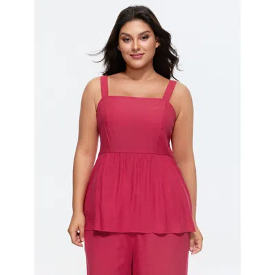 Bloomchic Women's Plus Size Fit And Flare Plain Shirred Tank Top Brightred Casual A-line Square Neck 12/l