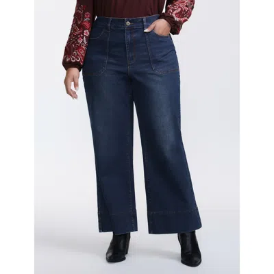 Bloomchic Women's Plus Size Flared Hem Easy-fit Jeans Bluevintage Texture Flared High Stretch 28/5x