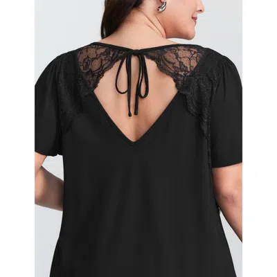 Bloomchic Women's Plus Size Flared Sleeve Plain V-neck Knit Top Black Short Sleeve Elegant 12/l