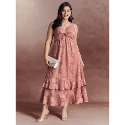 Bloomchic Women's Plus Size Floral Charm Twist-front Jacquard Maxi Dress Rouge Synthetic Texture Maxi Party Tw In Red