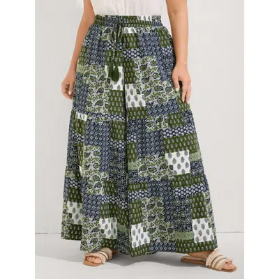 Bloomchic Women's Plus Size Floral Collage Drawstring Wide-leg Pants Moss Graphic Wide Leg Mid Rise Vacation 1 In Green