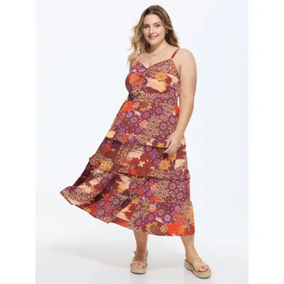 Bloomchic Women's Plus Size Floral Collage Print Twist-front Midi Dress Browncoffeecolor Ethnic Floral Maxi Va